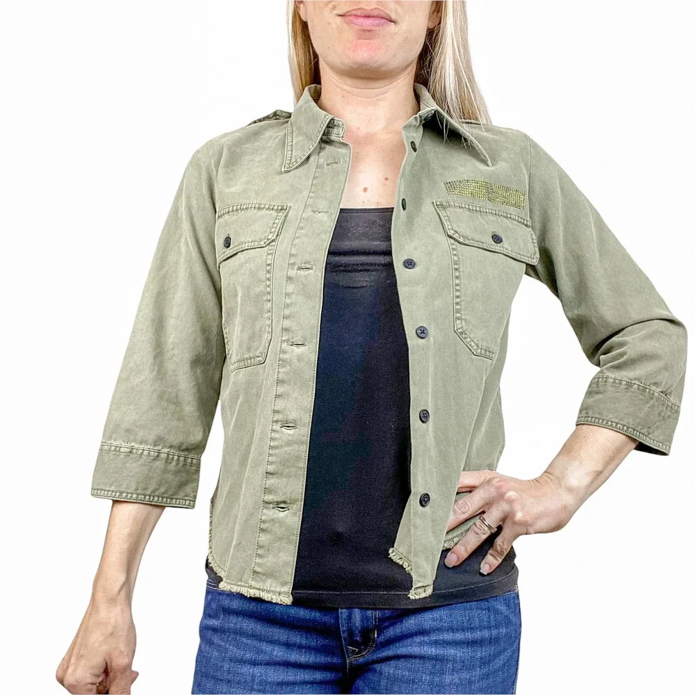 Zadig and Voltaire Toast Mili Green Military Shacket Shirt Size XS - Picture 4 of 14